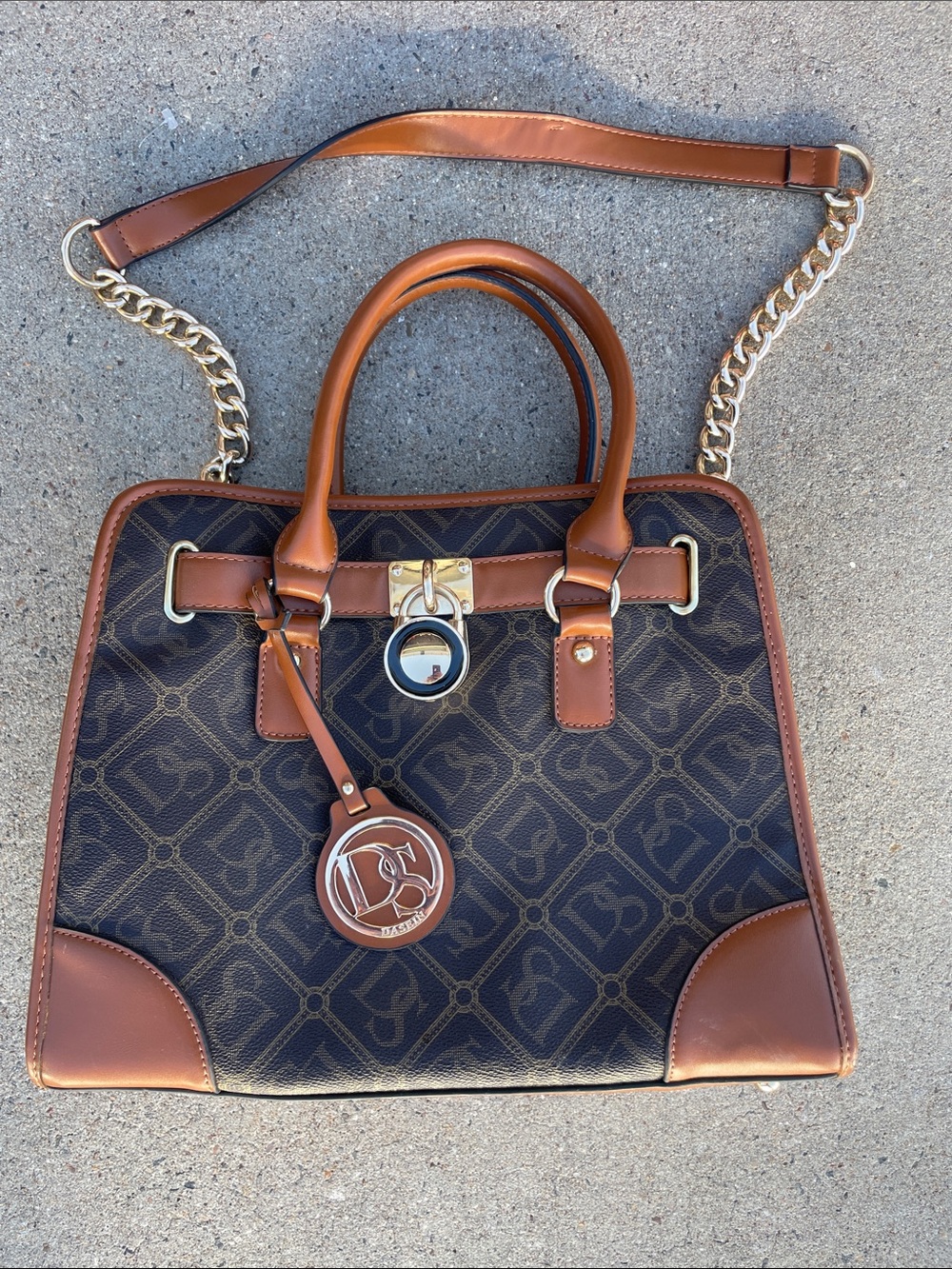 Designer-Inspired Monogram Satchel in Brown and Tan
